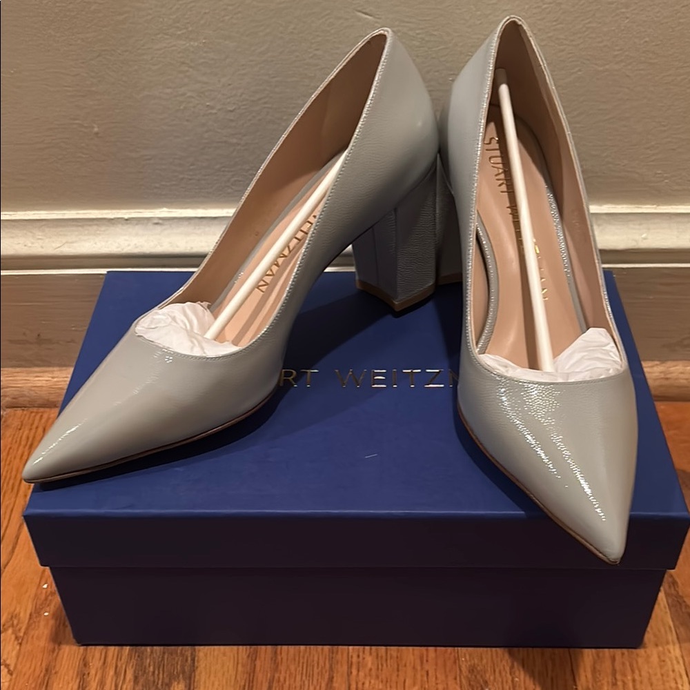 NWT Stuart Weitzman | Laney 75 Gray / Caviar Pointed Pump Heel - Size 8
